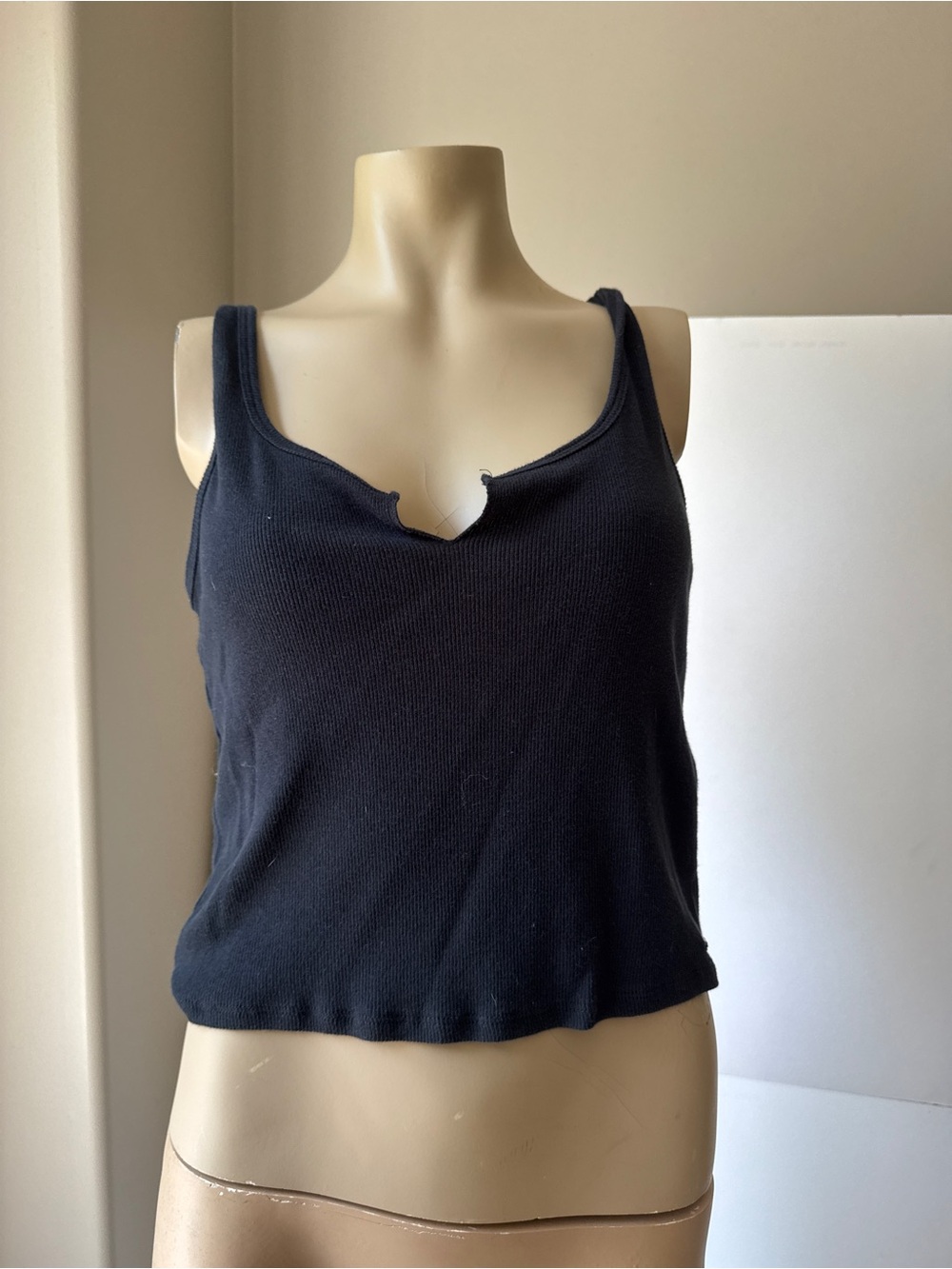 Hollister Black Ribbed Tank with Notch Detail
